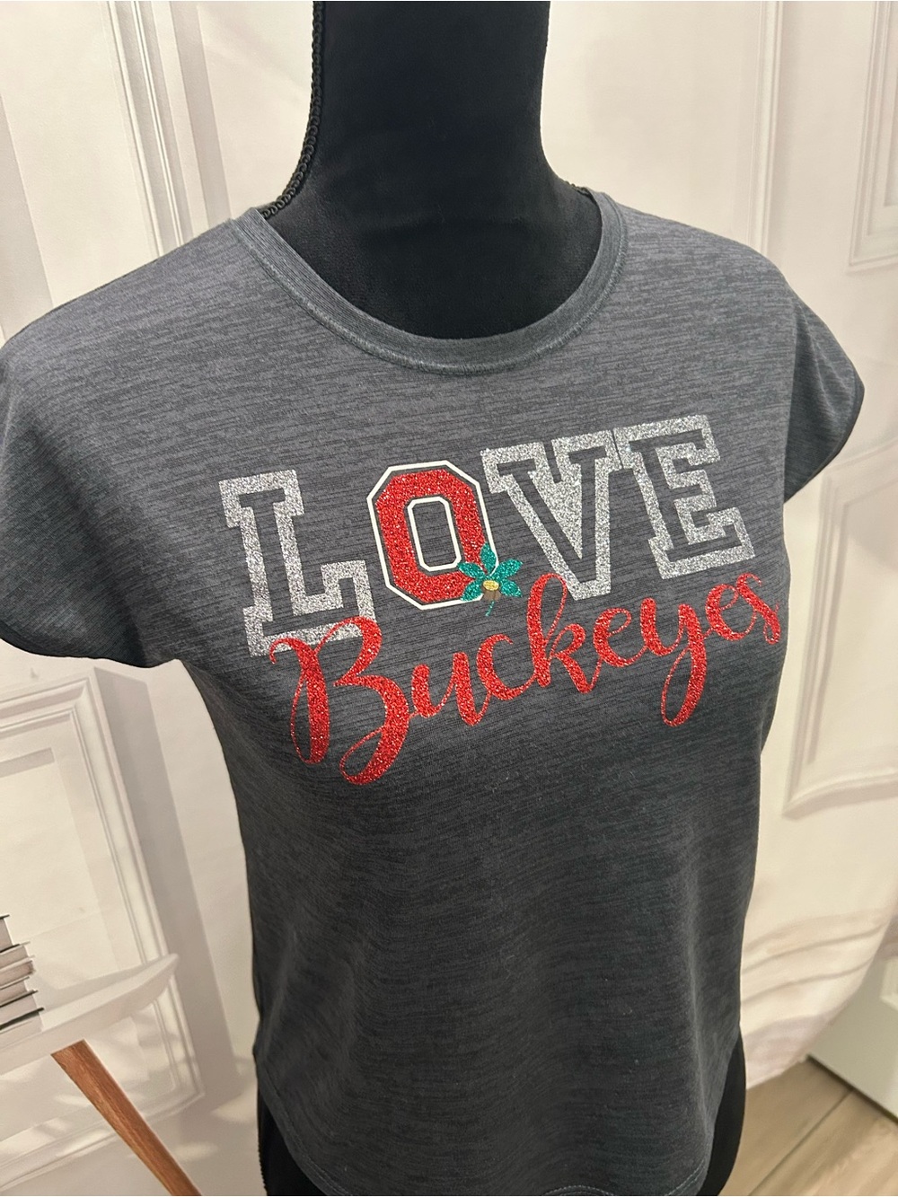 Ohio State Buckeyes Glitter Graphic Tee Charcoal Girls Youth Large (10-12)